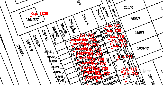 Strážnice 734 na parcele st. 2861/56 v KÚ Strážnice na Moravě, Katastrální mapa