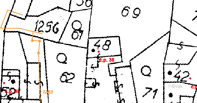 Žihobce 35 na parcele st. 48 v KÚ Žihobce, Katastrální mapa