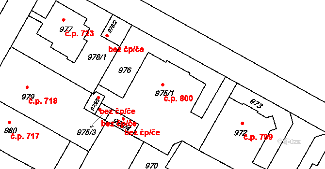 Předměstí 800, Litoměřice na parcele st. 975/1 v KÚ Litoměřice, Katastrální mapa