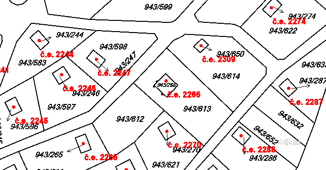 Velká Chuchle 2266, Praha na parcele st. 943/266 v KÚ Velká Chuchle, Katastrální mapa