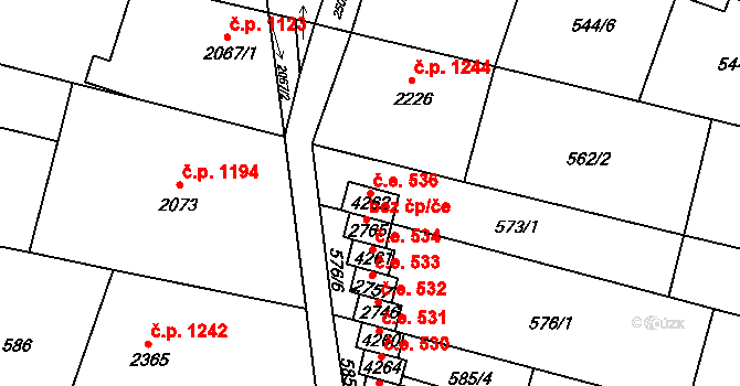 Kyjov 536 na parcele st. 4262 v KÚ Kyjov, Katastrální mapa