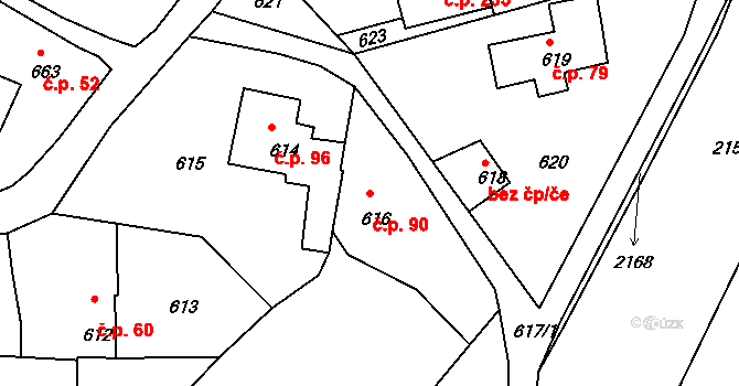 Pohořelice 90 na parcele st. 616 v KÚ Pohořelice u Napajedel, Katastrální mapa