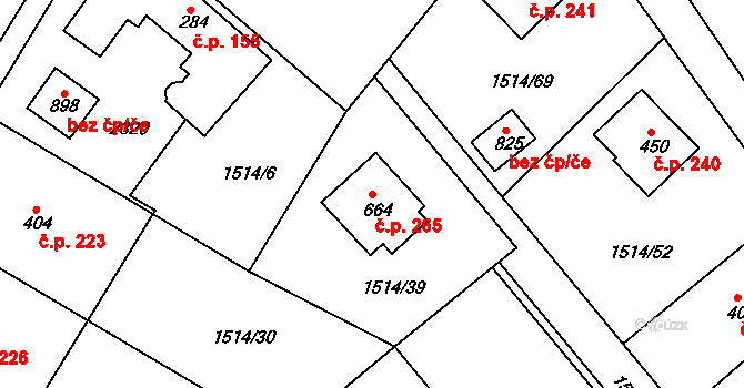 Pozlovice 265 na parcele st. 664 v KÚ Pozlovice, Katastrální mapa