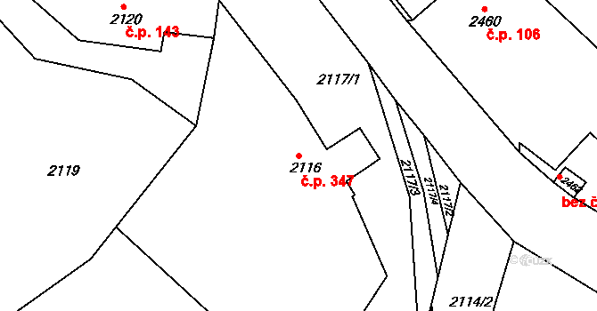 Želechovice nad Dřevnicí 347 na parcele st. 2116 v KÚ Želechovice nad Dřevnicí, Katastrální mapa