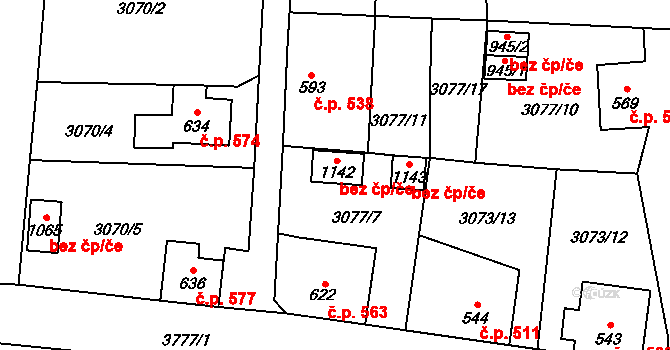 Hranice 44643764 na parcele st. 1142 v KÚ Hranice u Aše, Katastrální mapa