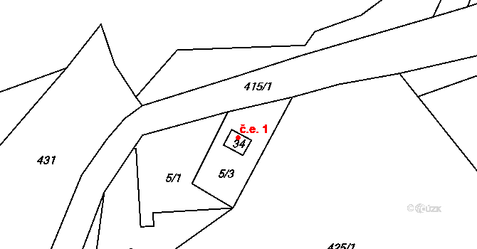 Louchov 1, Domašín na parcele st. 34 v KÚ Louchov, Katastrální mapa