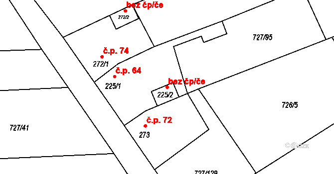 Vysoká Pec 45123764 na parcele st. 225/2 v KÚ Vysoká Pec, Katastrální mapa