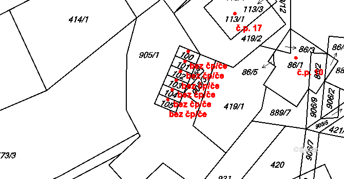 Buk 46182764 na parcele st. 104 v KÚ Buk pod Boubínem, Katastrální mapa
