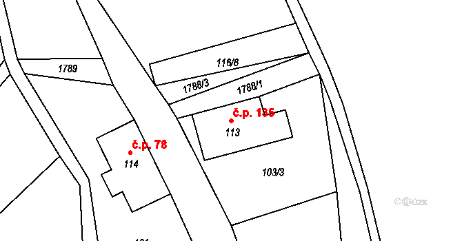 Kerhartice 135, Česká Kamenice na parcele st. 113 v KÚ Kerhartice, Katastrální mapa