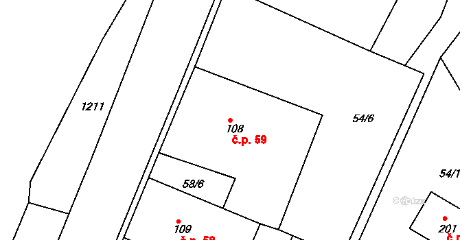 Rohozná 59, Trhová Kamenice na parcele st. 108 v KÚ Rohozná u Trhové Kamenice, Katastrální mapa
