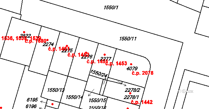 Budějovické Předměstí 1453, Písek na parcele st. 2277 v KÚ Písek, Katastrální mapa