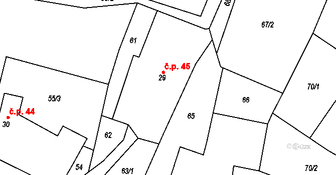 Srlín 45, Bernartice na parcele st. 29 v KÚ Srlín, Katastrální mapa