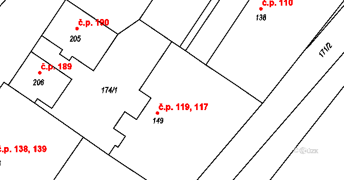 Orlice 117,119, Letohrad na parcele st. 149 v KÚ Orlice, Katastrální mapa