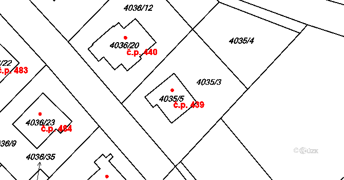 Choceňské Předměstí 439, Vysoké Mýto na parcele st. 4035/5 v KÚ Vysoké Mýto, Katastrální mapa
