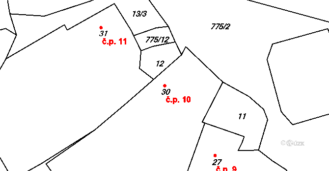 Plískov 10 na parcele st. 30 v KÚ Plískov, Katastrální mapa