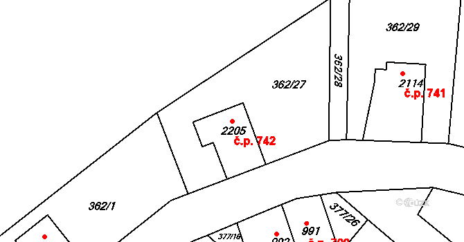 Náchod 742 na parcele st. 2205 v KÚ Náchod, Katastrální mapa