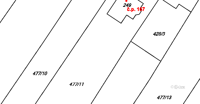Jakubčovice 167, Hradec nad Moravicí na parcele st. 249 v KÚ Jakubčovice, Katastrální mapa