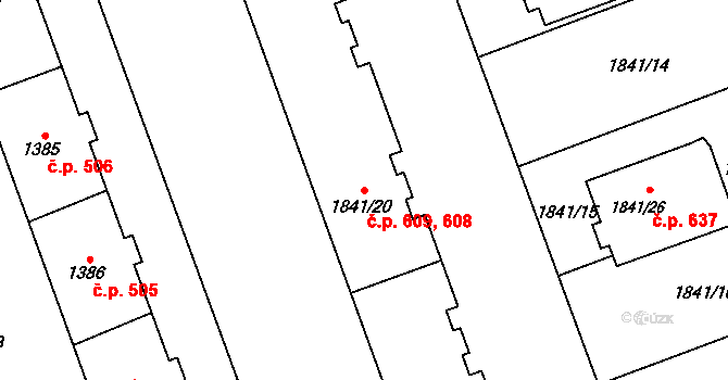 Rájec 608,609, Rájec-Jestřebí na parcele st. 1841/20 v KÚ Rájec nad Svitavou, Katastrální mapa