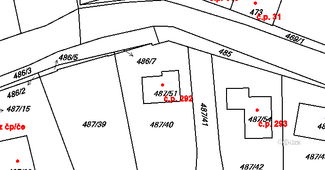 Drahelice 292, Nymburk na parcele st. 487/51 v KÚ Drahelice, Katastrální mapa