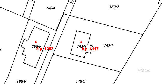 Srubec 1117 na parcele st. 182/4 v KÚ Srubec, Katastrální mapa