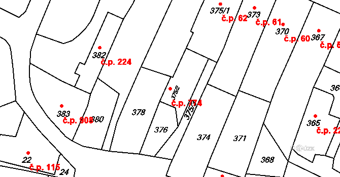 Klimkovice 774 na parcele st. 375/2 v KÚ Klimkovice, Katastrální mapa