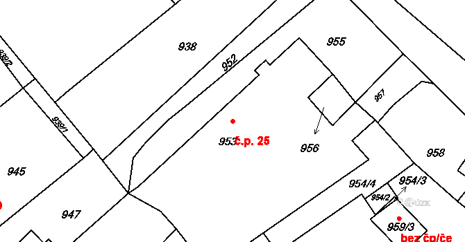 Suchdol nad Odrou 25 na parcele st. 953 v KÚ Suchdol nad Odrou, Katastrální mapa