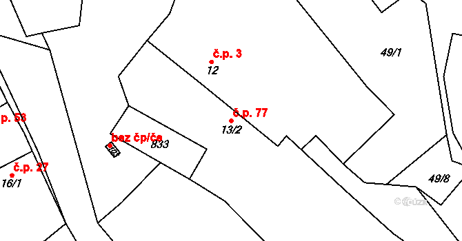 Lašovice 77 na parcele st. 13/2 v KÚ Lašovice, Katastrální mapa