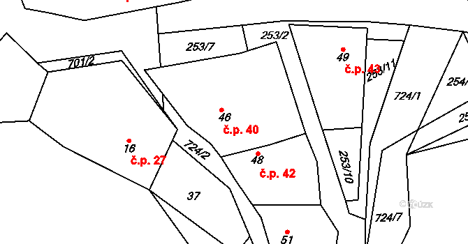 Lhota pod Džbánem 40, Mutějovice na parcele st. 46 v KÚ Lhota pod Džbánem, Katastrální mapa