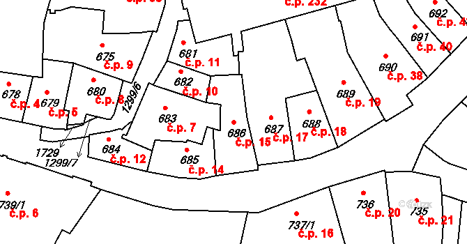 Latrán 15, Český Krumlov na parcele st. 686 v KÚ Český Krumlov, Katastrální mapa
