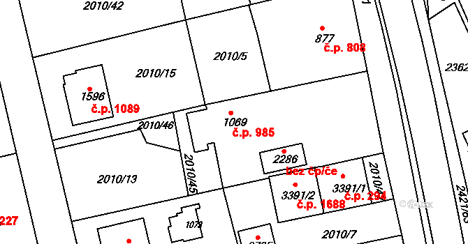 Humpolec 985 na parcele st. 1069 v KÚ Humpolec, Katastrální mapa