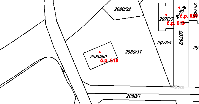 Příbram III 618, Příbram na parcele st. 2080/50 v KÚ Příbram, Katastrální mapa