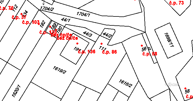Stradonice 86, Peruc na parcele st. 111 v KÚ Stradonice u Pátku, Katastrální mapa