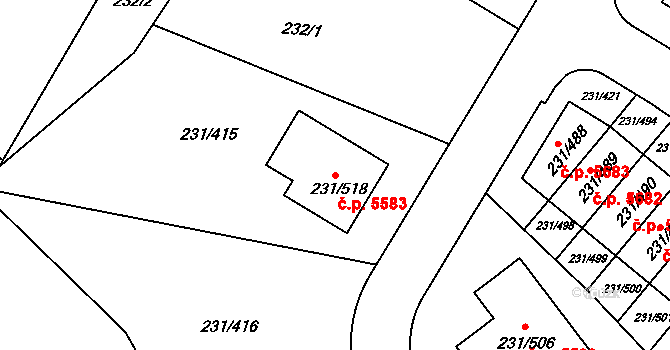 Helenín 5583, Jihlava na parcele st. 231/518 v KÚ Helenín, Katastrální mapa