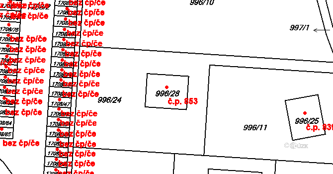 Suchdol nad Lužnicí 853 na parcele st. 996/28 v KÚ Suchdol nad Lužnicí, Katastrální mapa