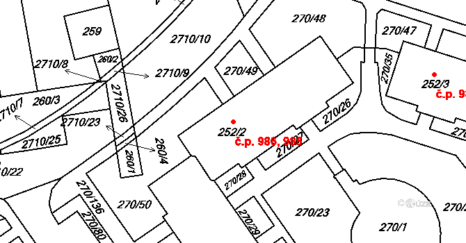 Dobruška 985,986 na parcele st. 252/2 v KÚ Dobruška, Katastrální mapa