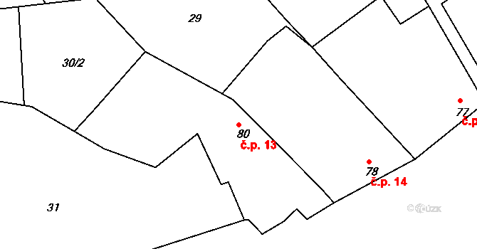 Nítkovice 13 na parcele st. 80 v KÚ Nítkovice, Katastrální mapa