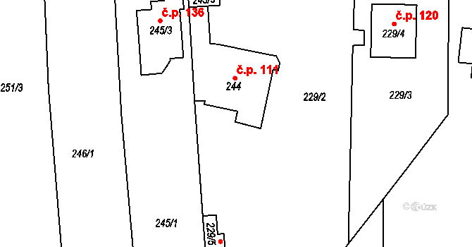 Bílovice 111, Bílovice-Lutotín na parcele st. 244 v KÚ Bílovice, Katastrální mapa