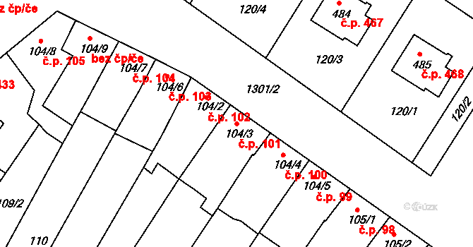 Smržice 101 na parcele st. 104/3 v KÚ Smržice, Katastrální mapa