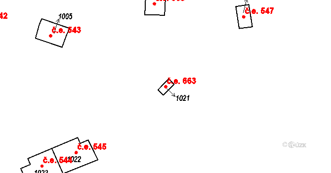 Štítary 663 na parcele st. 1021 v KÚ Štítary na Moravě, Katastrální mapa