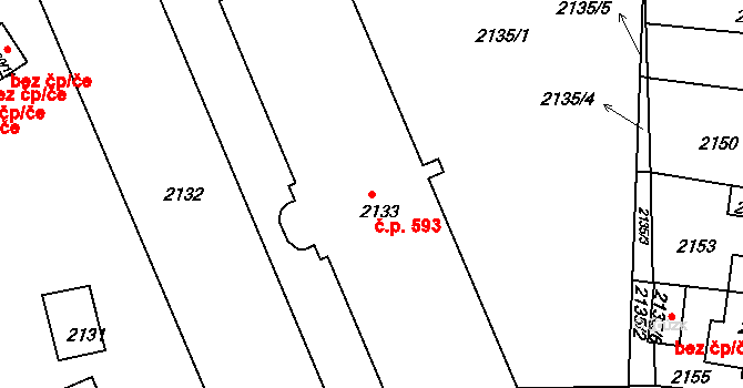 Zruč nad Sázavou 593 na parcele st. 2133 v KÚ Zruč nad Sázavou, Katastrální mapa