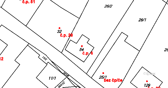 Bílý Kámen 6 na parcele st. 54 v KÚ Bílý Kámen, Katastrální mapa