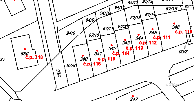 Staré Hory 115, Jihlava na parcele st. 341 v KÚ Staré Hory, Katastrální mapa