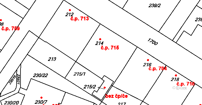 Sadská 715 na parcele st. 214 v KÚ Sadská, Katastrální mapa