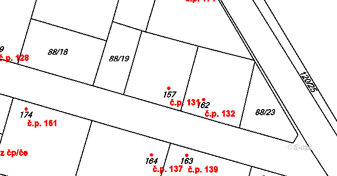 Hospozín 131 na parcele st. 157 v KÚ Hospozín, Katastrální mapa