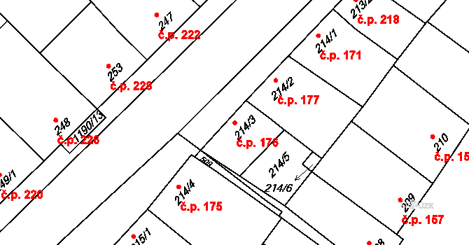 Násedlovice 176 na parcele st. 214/3 v KÚ Násedlovice, Katastrální mapa