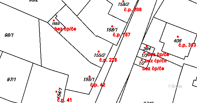 Sobůlky 228 na parcele st. 155/2 v KÚ Sobůlky, Katastrální mapa