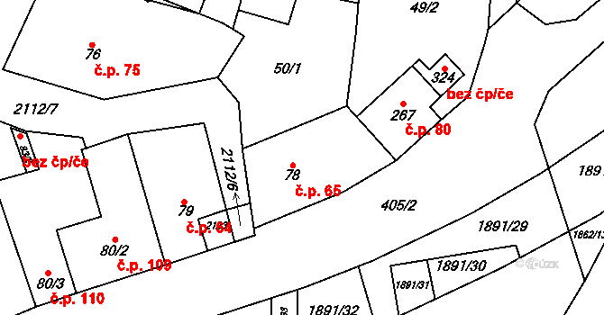 Strážovice 65 na parcele st. 78 v KÚ Strážovice, Katastrální mapa