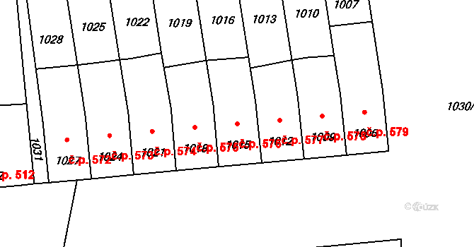 Vacenovice 576 na parcele st. 1015 v KÚ Vacenovice u Kyjova, Katastrální mapa