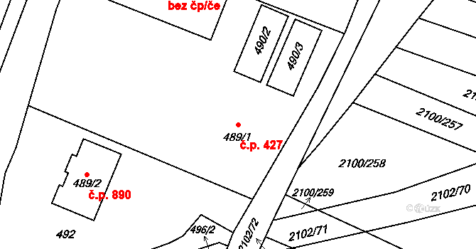 Ždánice 427 na parcele st. 489/1 v KÚ Ždánice, Katastrální mapa
