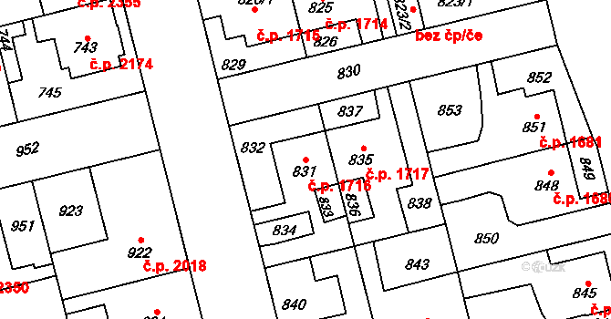 Kladno 1716 na parcele st. 831 v KÚ Kladno, Katastrální mapa